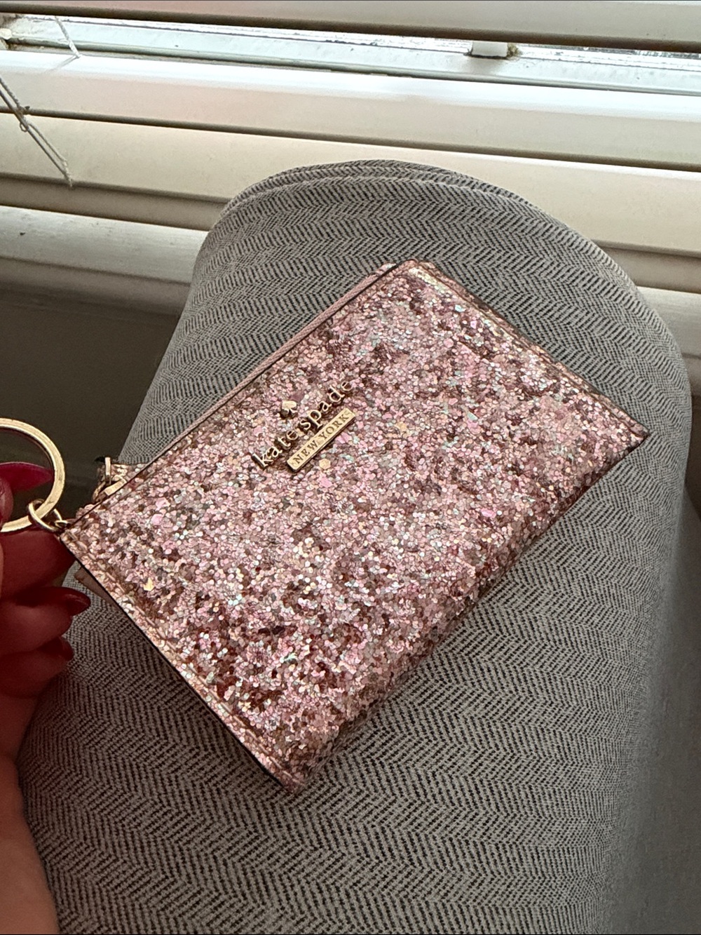 kate spade Glittered Pink Cardholder Wallet with Key Ring